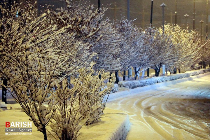 جلوه زیبای شهر ارومیه در یک شب برفی