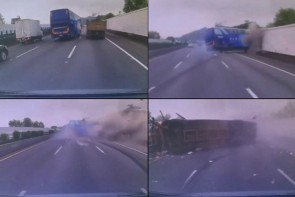 تصادف شدید اتوبوس مسافربری با سرعت 140 کیلومتر + فیلم وعکس